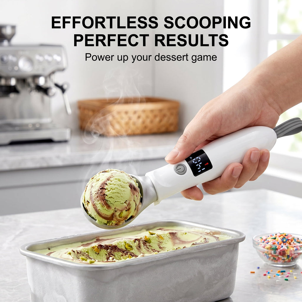 TOCOKEID Electric Heated Ice Cream Scoop with Smart LED Display & Safety Lock, Rechargeable