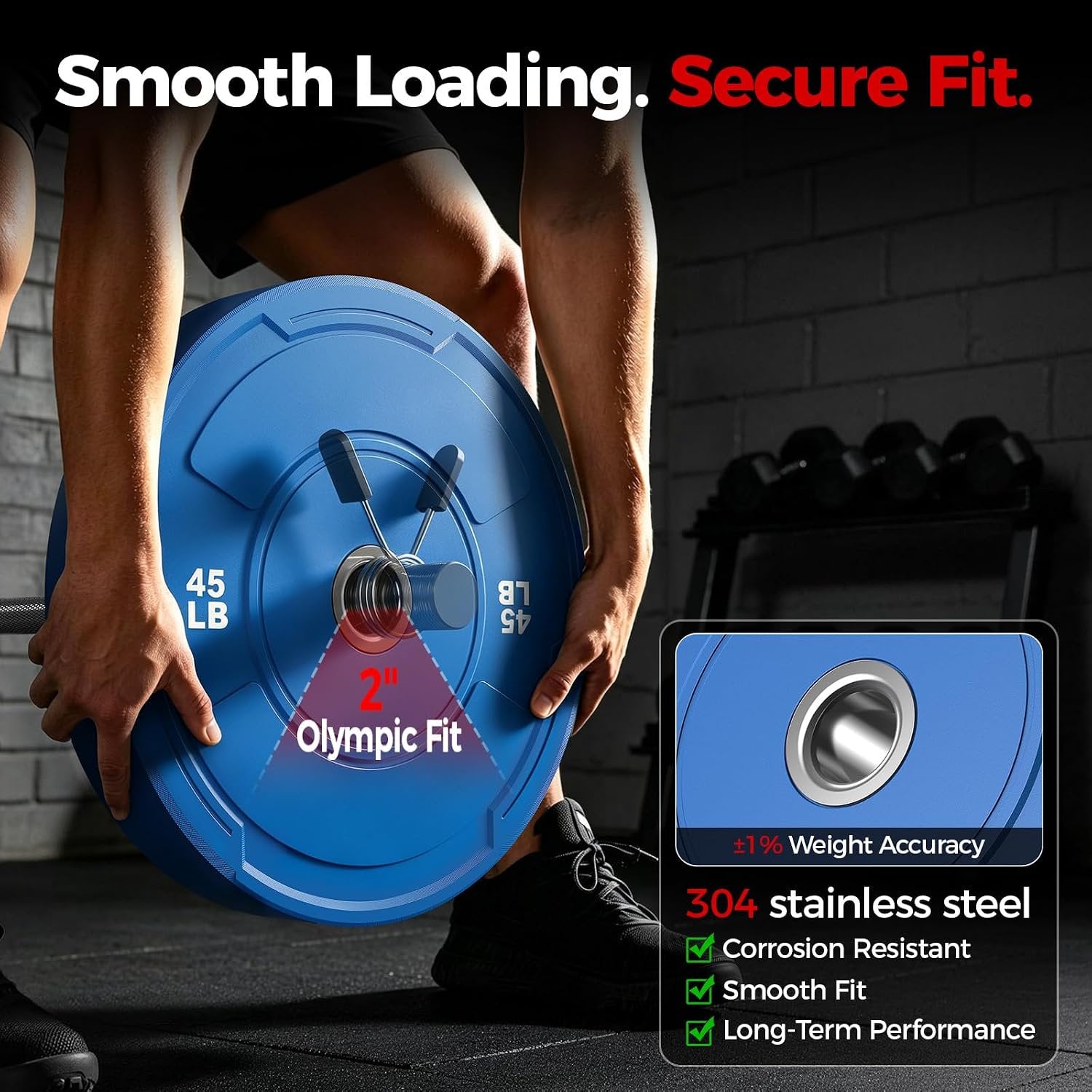 2-Inch Olympic Bumper Plates Set, 2pcs-25lb Colored Virgin Rubber Weight Barbell Plates for Strength Training, Home Gym Weightlifting